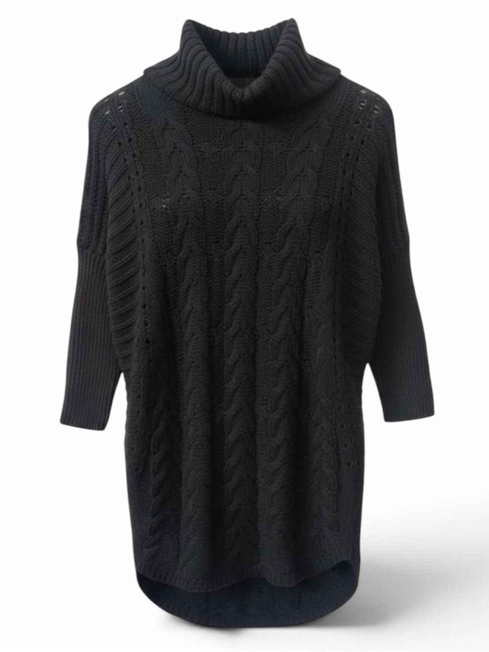 Express Black Cowl Neck 3/4 Sleeve Cable Knit Sweater Size Small